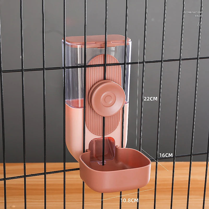 Gamelle nourriture de couleur rose avec toutes les dimensions sur un grillage noir. Image produit Boutiquechien