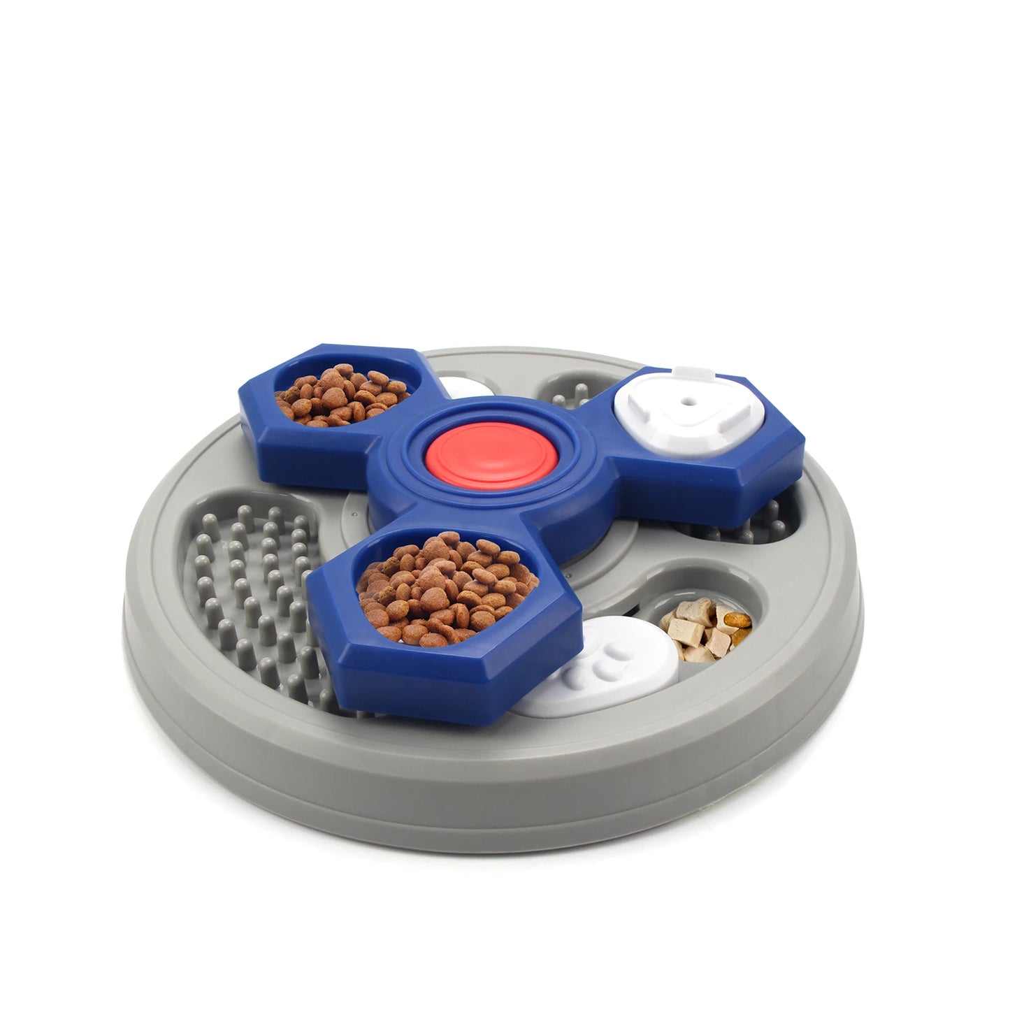 Gamelle pour chien en forme de puzzle de couleur grise et bleu foncé. Image produit Boutiquechien