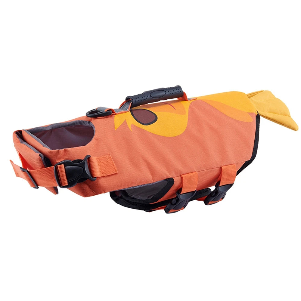Gilet de sauvetage pour les chiens de grande taille de couleur orange en forme de canard. Image produit Boutiquechien