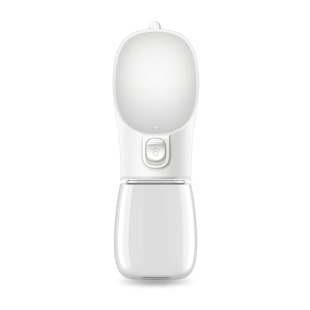 Gourde portable de couleur blanc avec toutes les dimensions de la gourde. La gourde est faite que pour l'eau avec son style comptact. Image produit Boutiquechien