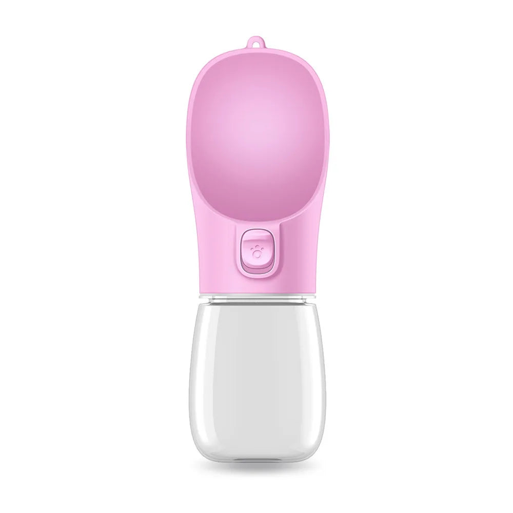 Gourde portable de couleur rose avec toutes les dimensions de la gourde. La gourde est faite que pour l'eau avec son style comptact. Image produit Boutiquechien