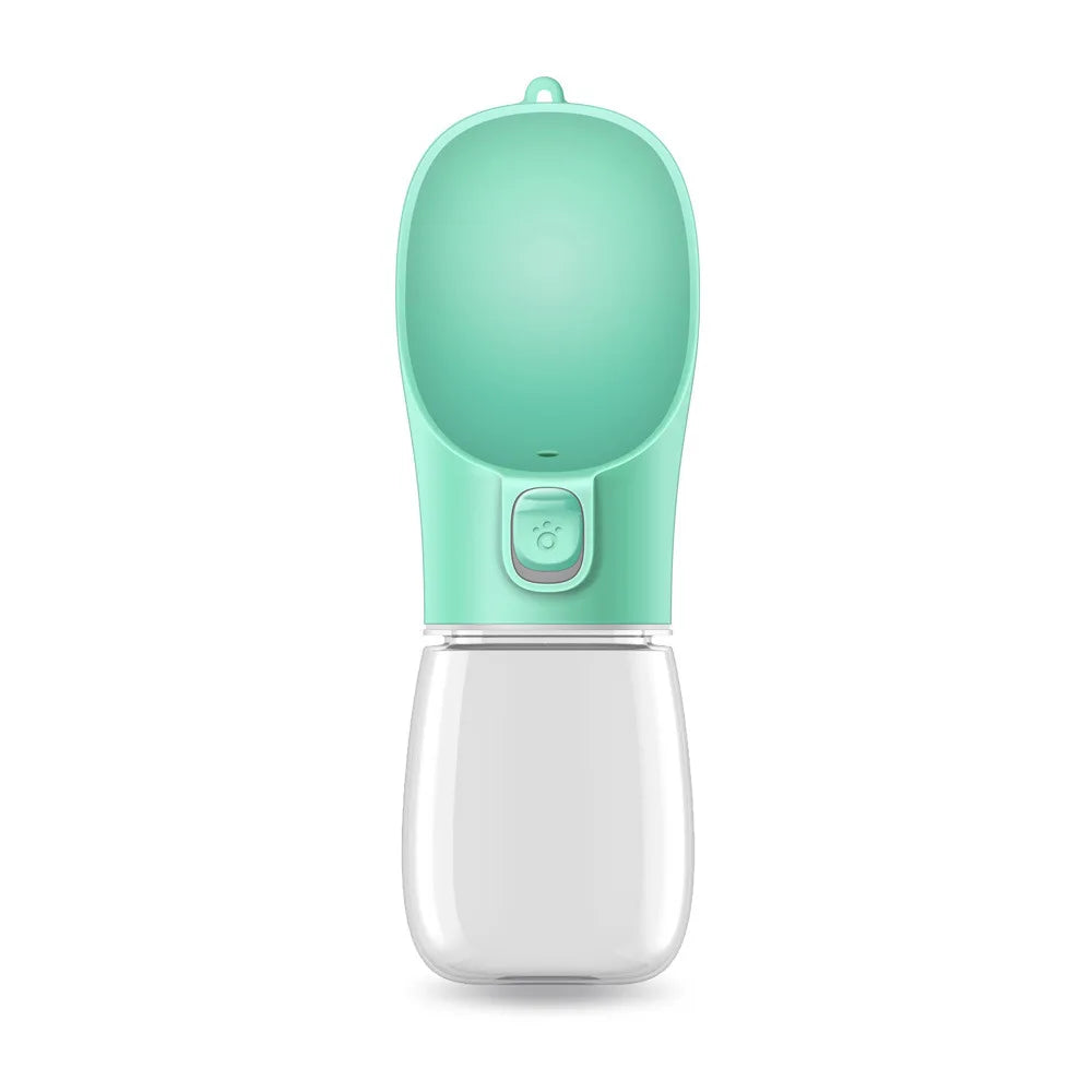 Gourde portable de couleur vert claire avec toutes les dimensions de la gourde. La gourde est faite que pour l'eau avec son style comptact. Image produit Boutiquechien
