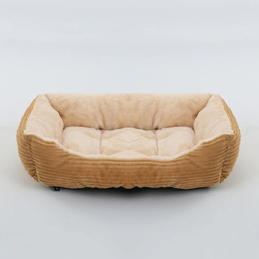 Grand panier pour chien XXL beige et velours rembourré pour un moelleux de qualité supérieur. Panier style velour classe pour grand chien. image produit boutiquechien