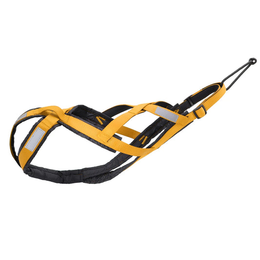 Harnais canicross jaune pour chien fais en nylon résistant. Image produit Boutiquechien