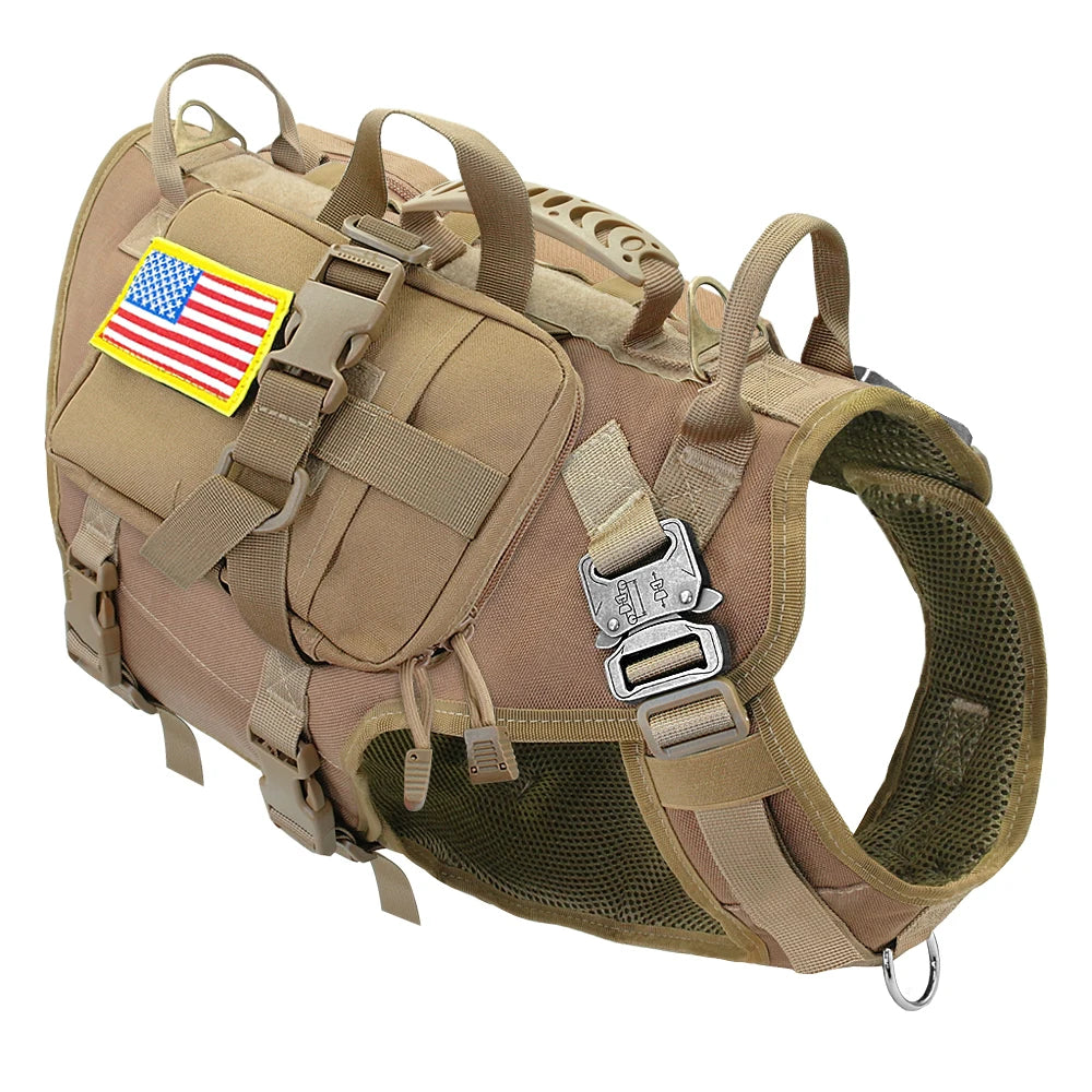 Harnais pour chien beige avec blason USA de couleur beige résistant et durable pour grand chien. Image produit Boutiquechien