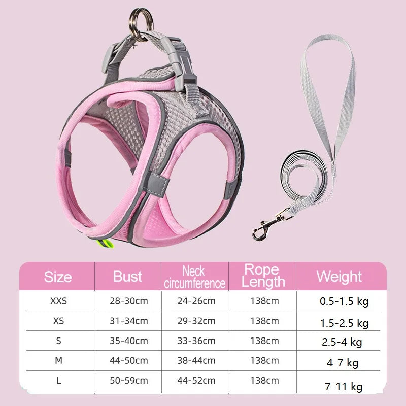 Harnais chien curli dimensions rose