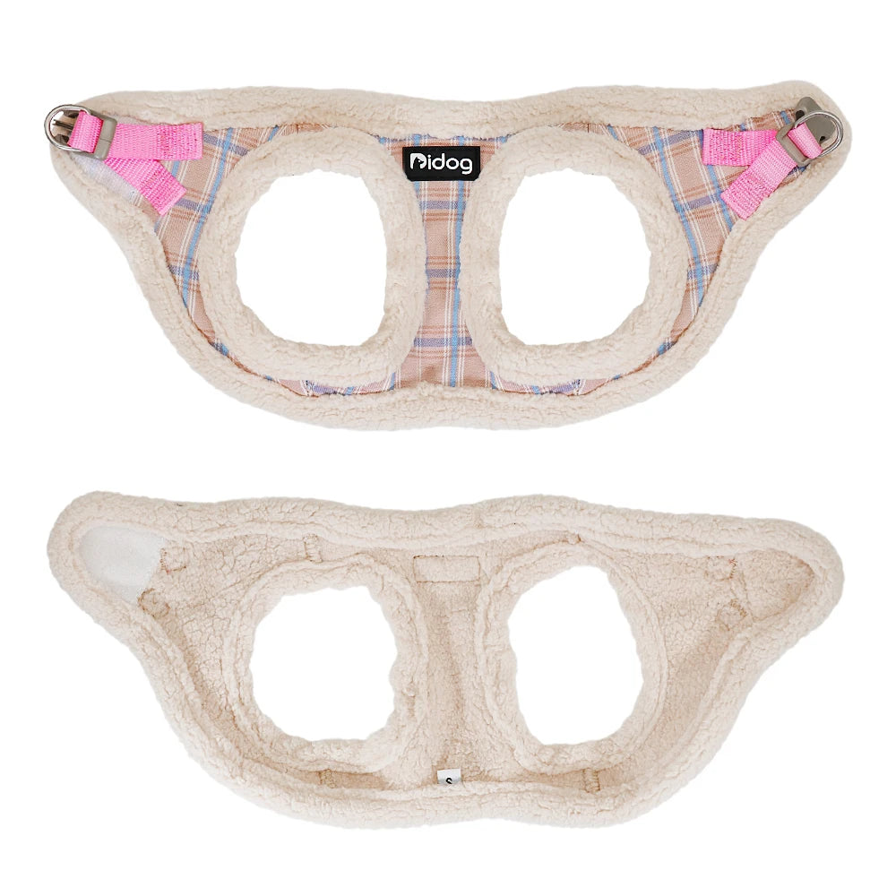 Harnais chihuahua de couleur rose et blanc avec du rembourrage blanc. Image produit Boutiquechien