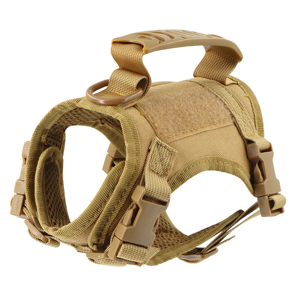 Harnais chiot tactique de couleur beige. Le harnais chiot est parfait pour les petits chiot avec poignée. Image produit Boutiquechien