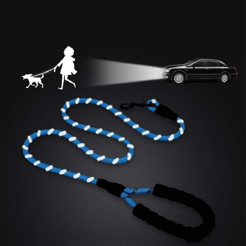 laisse chien de couleur bleu réfléchissant pour se promener facilement dans la nuit. Image produit Boutiquechien