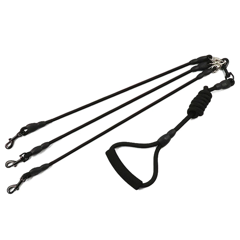 laisse triple pour chien de couleur noir. Laisse pour promener trois chiens de couleurs noir. Image produit Boutiquechien