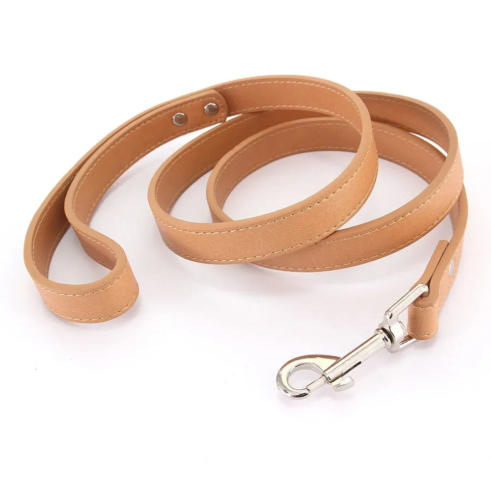 Laisse pour chiot de couleur beige style cuir. Parfait pour promener un chiot facilement. Image produit Boutiquechien