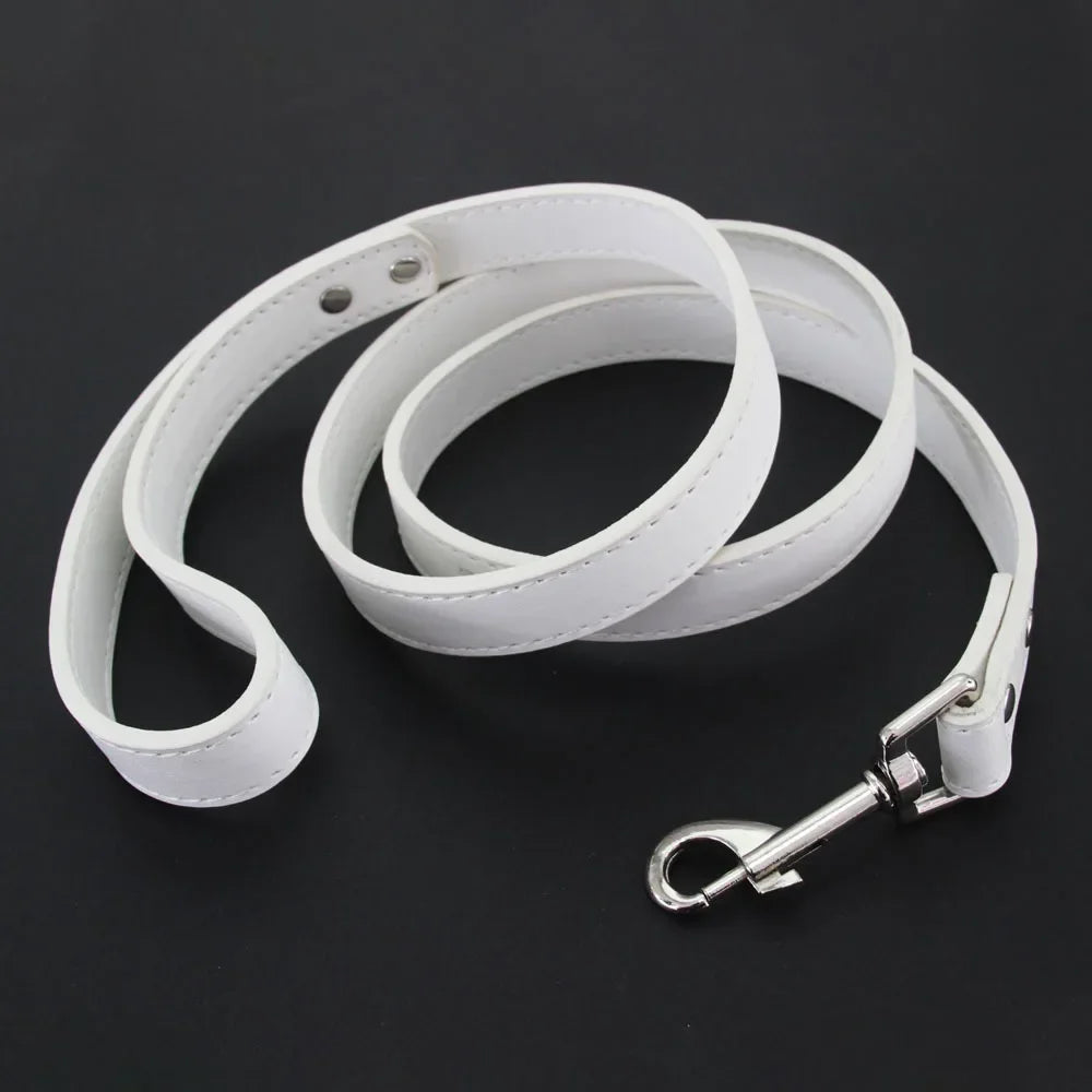 Laisse pour chiot de couleur blanc style cuir. Parfait pour promener un chiot facilement. Image produit Boutiquechien