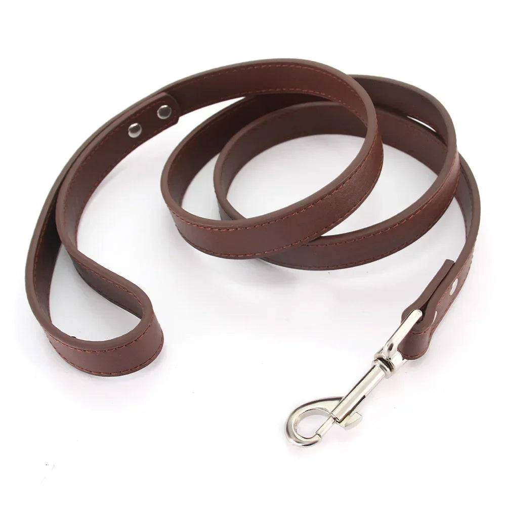 Laisse pour chiot de couleur brun style cuir. Parfait pour promener un chiot facilement. Image produit Boutiquechien