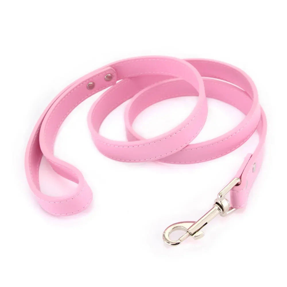 Laisse pour chiot de couleur rose style cuir. Parfait pour promener un chiot facilement. Image produit Boutiquechien