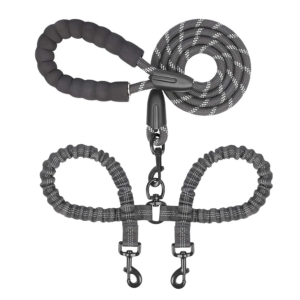 laisse double pour chien de couleur noir et résistant avec extension de laisse extensive. Laisse pour chien rembourré de Boutiquechien