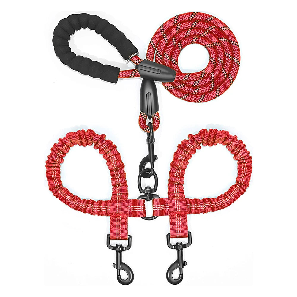 laisse double pour chien de couleur rouge et résistant avec extension de laisse extensive. Laisse pour chien rembourré de Boutiquechien