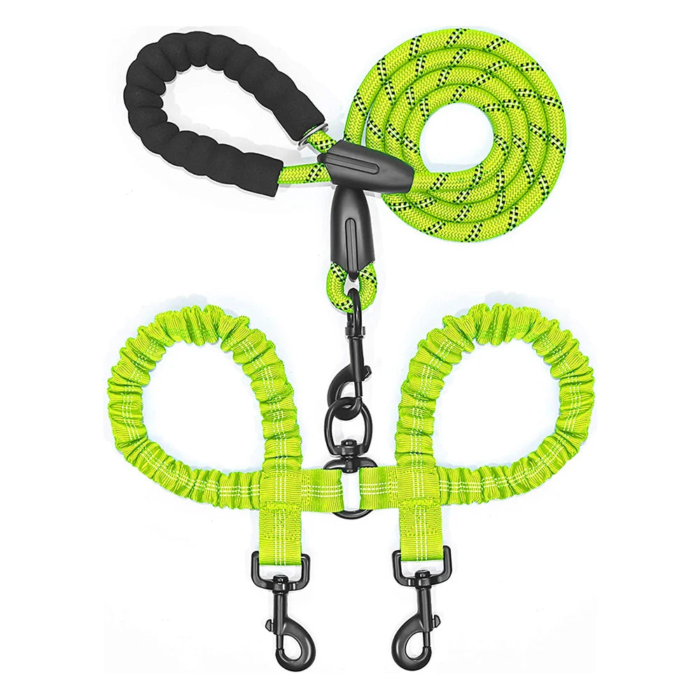 laisse double pour chien de couleur vert et résistant avec extension de laisse extensive. Laisse pour chien rembourré de Boutiquechien