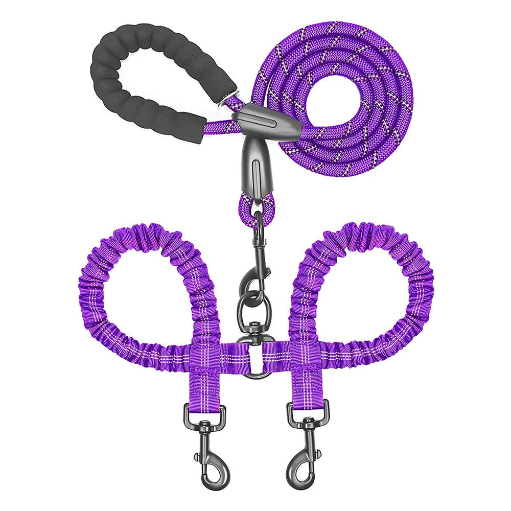 laisse double pour chien de couleur violet et résistant avec extension de laisse extensive. Laisse pour chien rembourré de Boutiquechien