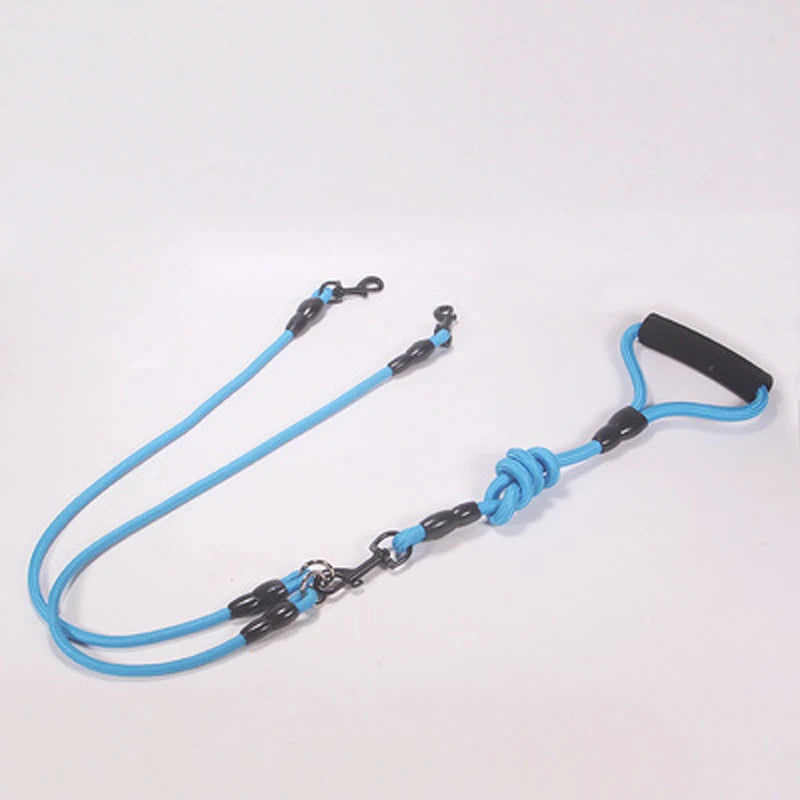 laisse double pour chien de couleur bleu en nylon résistant et durable. Laisse double parfaite pour deux chiens. Image produit Boutiquechien