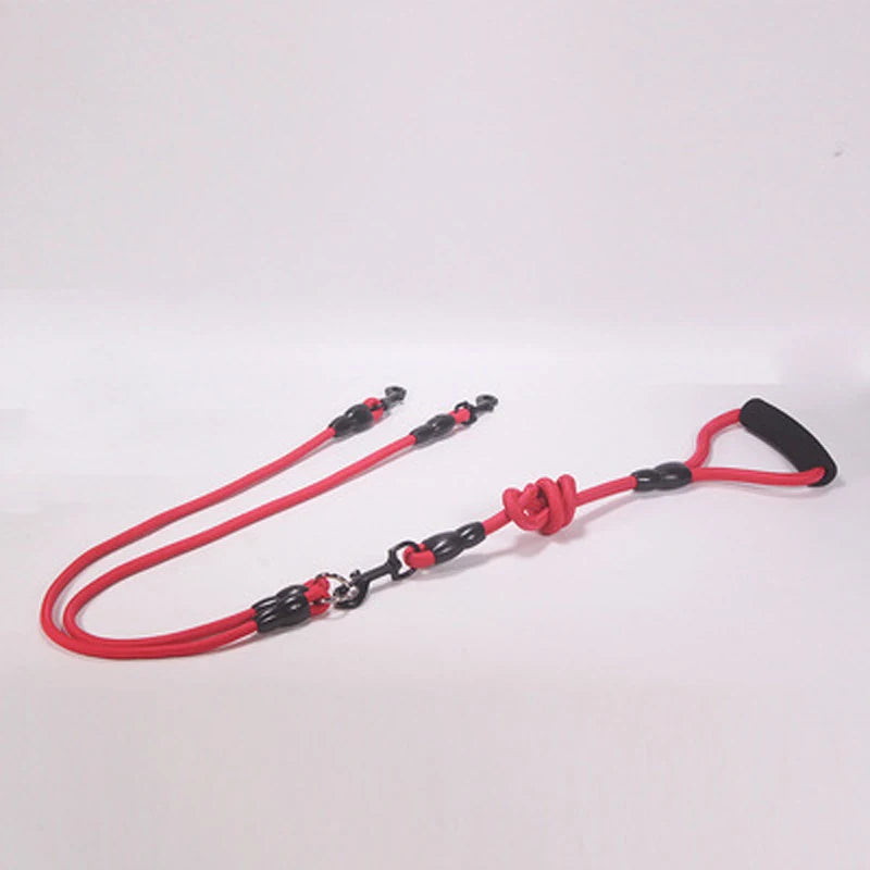 laisse double pour chien de couleur rouge en nylon résistant et durable. Laisse double parfaite pour deux chiens. Image produit Boutiquechien