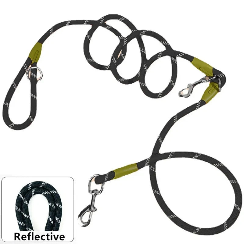 laisse chien lasso de couleur noir et vert réfléchissant de 230cm. Image produit Boutiquechien