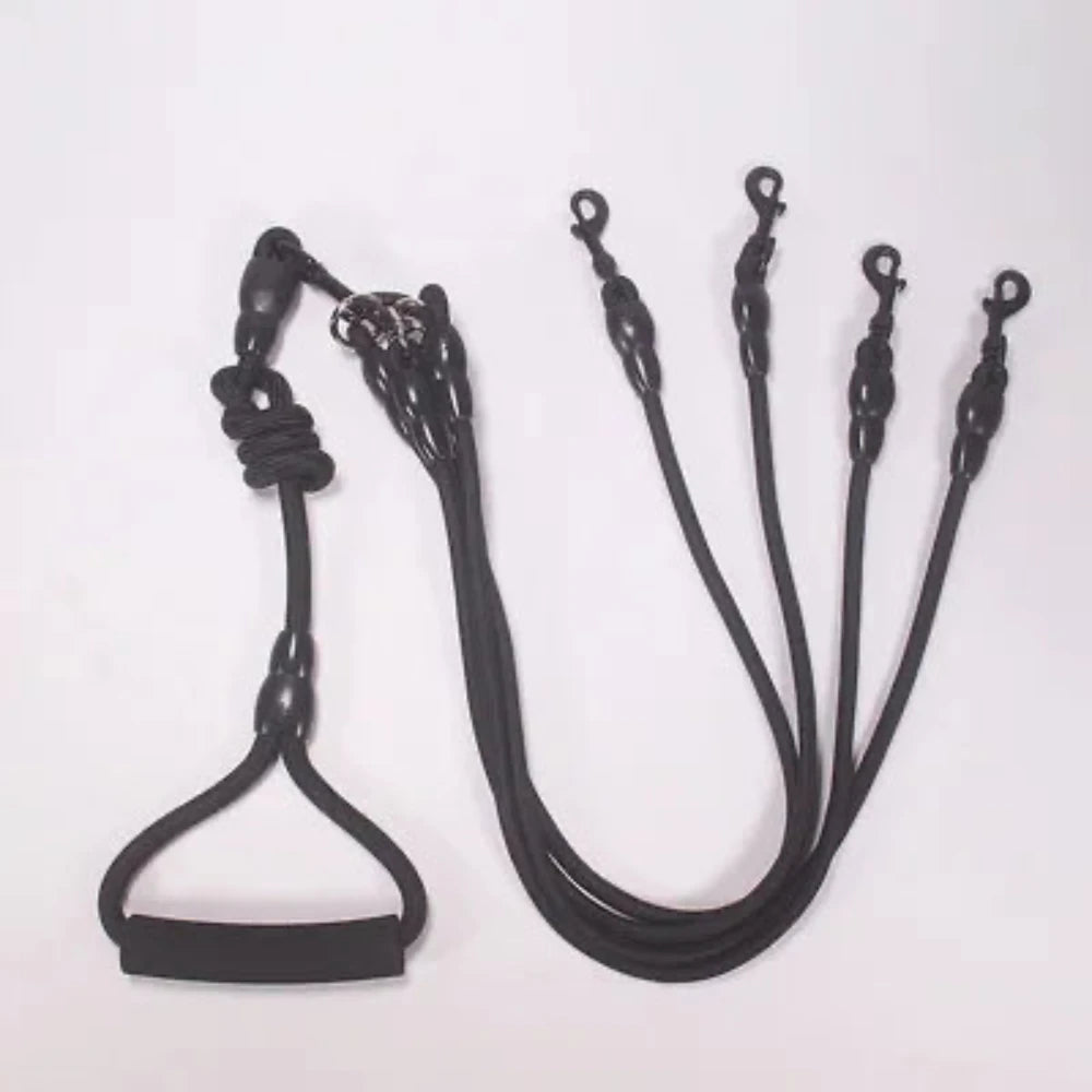 laisse quadruple pour chien de couleur noir en nylon résistant et durable. Laisse double parfaite pour deux chiens. Image produit Boutiquechien