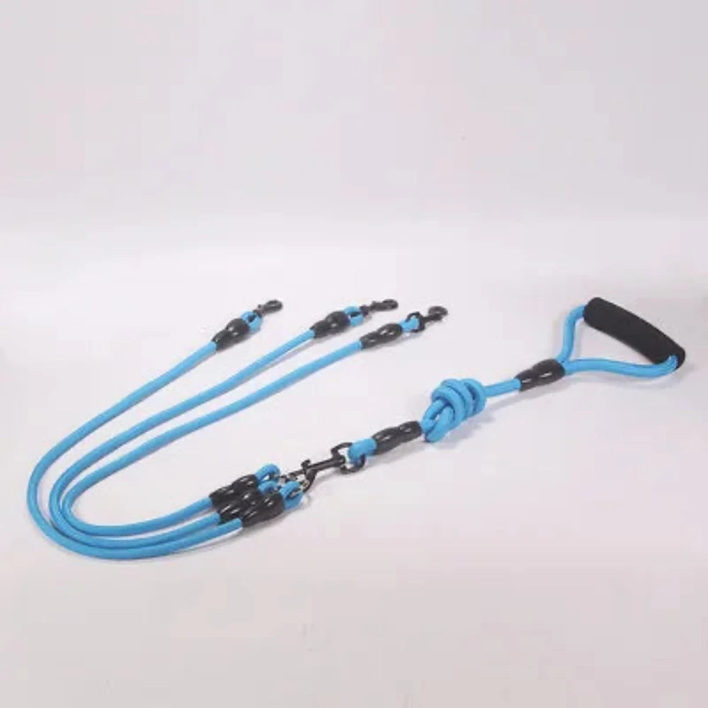 laisse triple pour chien de couleur bleu en nylon résistant et durable. Laisse double parfaite pour deux chiens. Image produit Boutiquechien