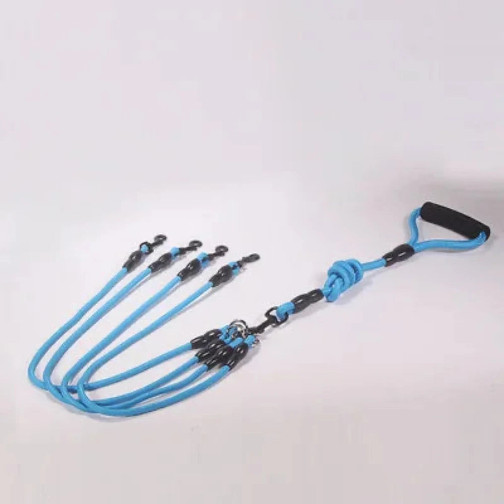laisse triple pour chien de couleur bleu en nylon résistant et durable. Laisse double parfaite pour deux chiens. Image produit Boutiquechien