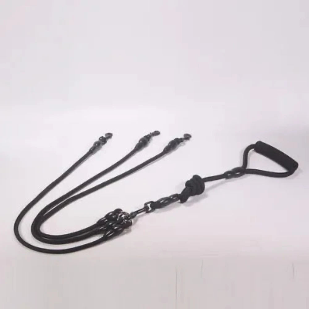 laisse triple pour chien de couleur noir en nylon résistant et durable. Laisse double parfaite pour deux chiens. Image produit Boutiquechien