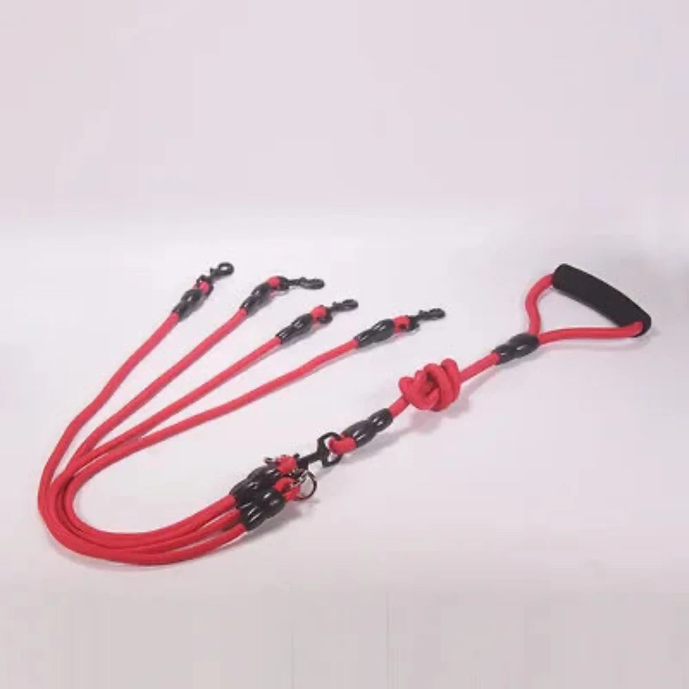 laisse triple pour chien de couleur rouge en nylon résistant et durable. Laisse double parfaite pour deux chiens. Image produit Boutiquechien