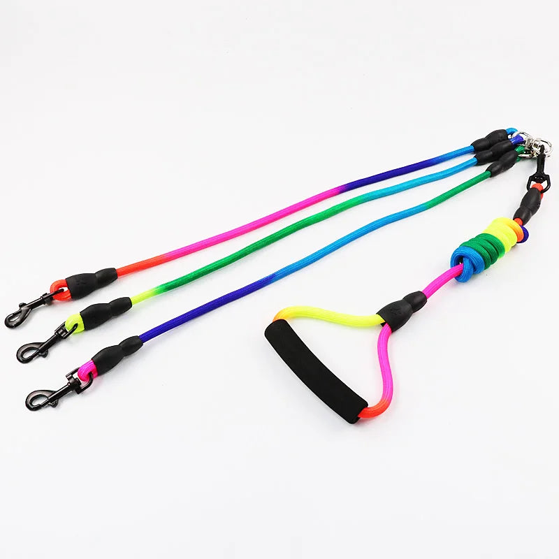 Laisse triple de couleur multicolore avec poignée rembourré. Image produit Boutiquechien