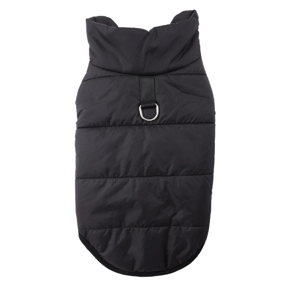 Manteau pour chihuahua de couleur noir pour les petits chien avec sur le dos un anneau. Image produit Boutiquechien