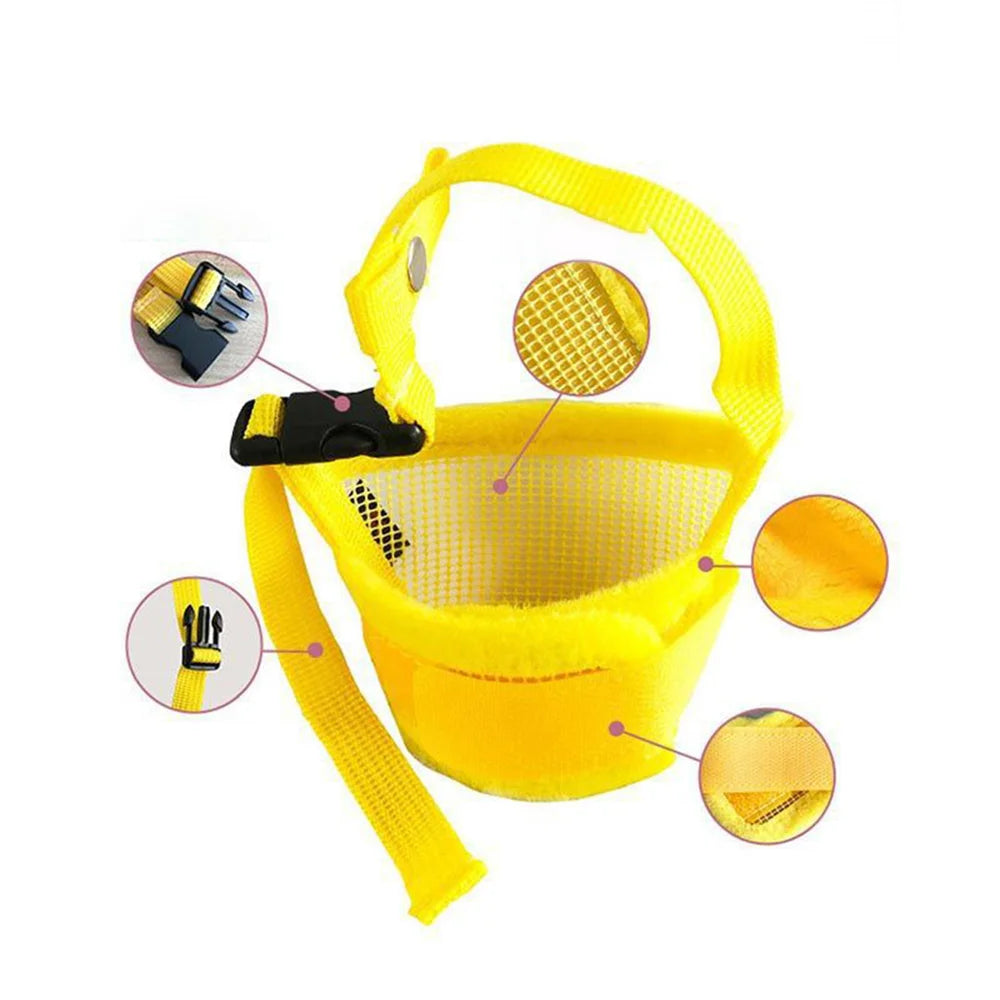 Muselière anti-aboiement chiot. Muselière jaune pour chiot en nylon. Image produit Boutiquechien