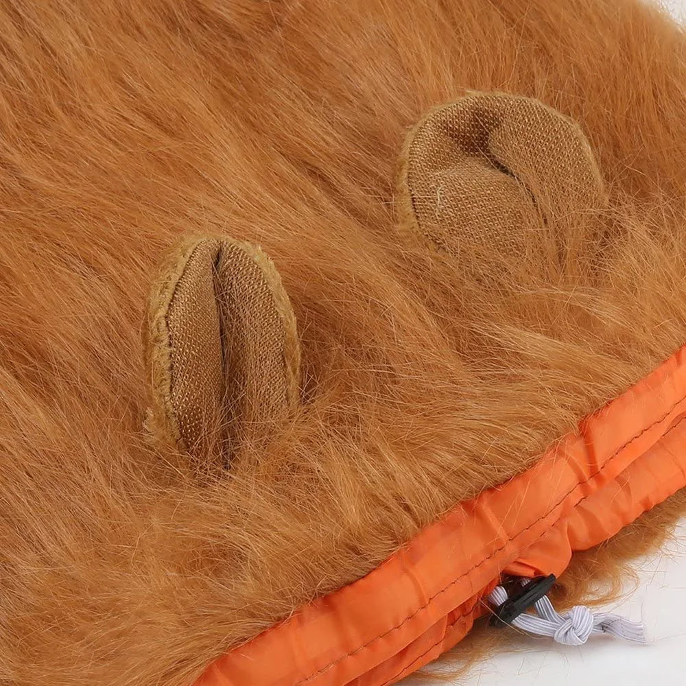 Perruque en forme de crinière de lion de couleur rousse avec élastique orange. image produit Boutiquechien