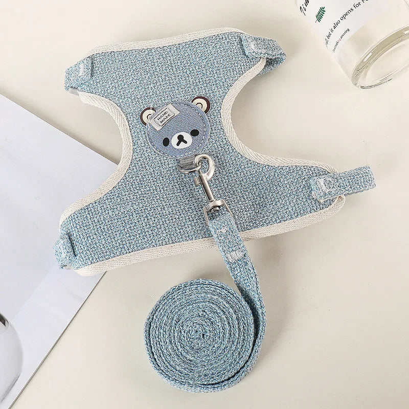 Harnais chien de couleur bleu avec ourson de couleur bleu. Image produit Boutiquechien