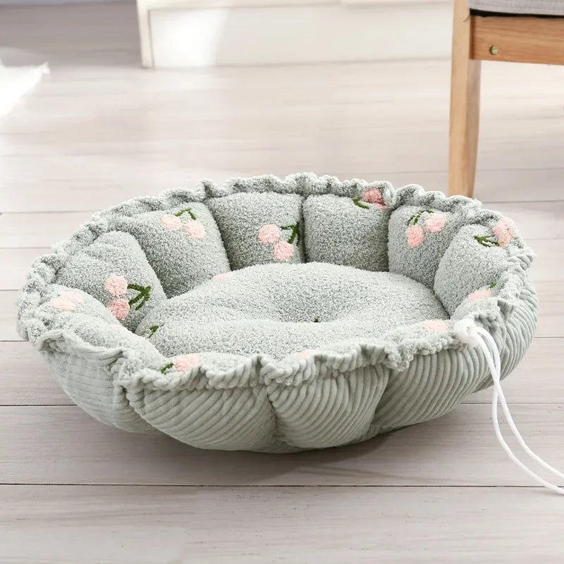 Panier chien de couleur gris avec des formes de cerise rose claire. Image produit Boutiquechien