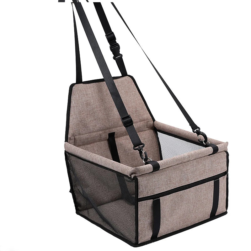 Panier de transport pour chien de couleur café avec de nombreuses sangle d'attache. image produit Boutiquechien