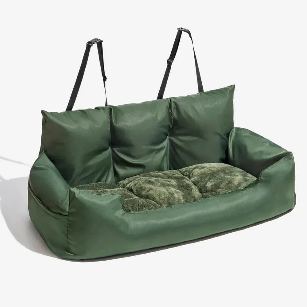 Panier de transport pour chien de couleur militaire pour transport son chien confortablement avec ses coussins moelleux et ses trois laisses de sécurité. Image produit Boutiquechein