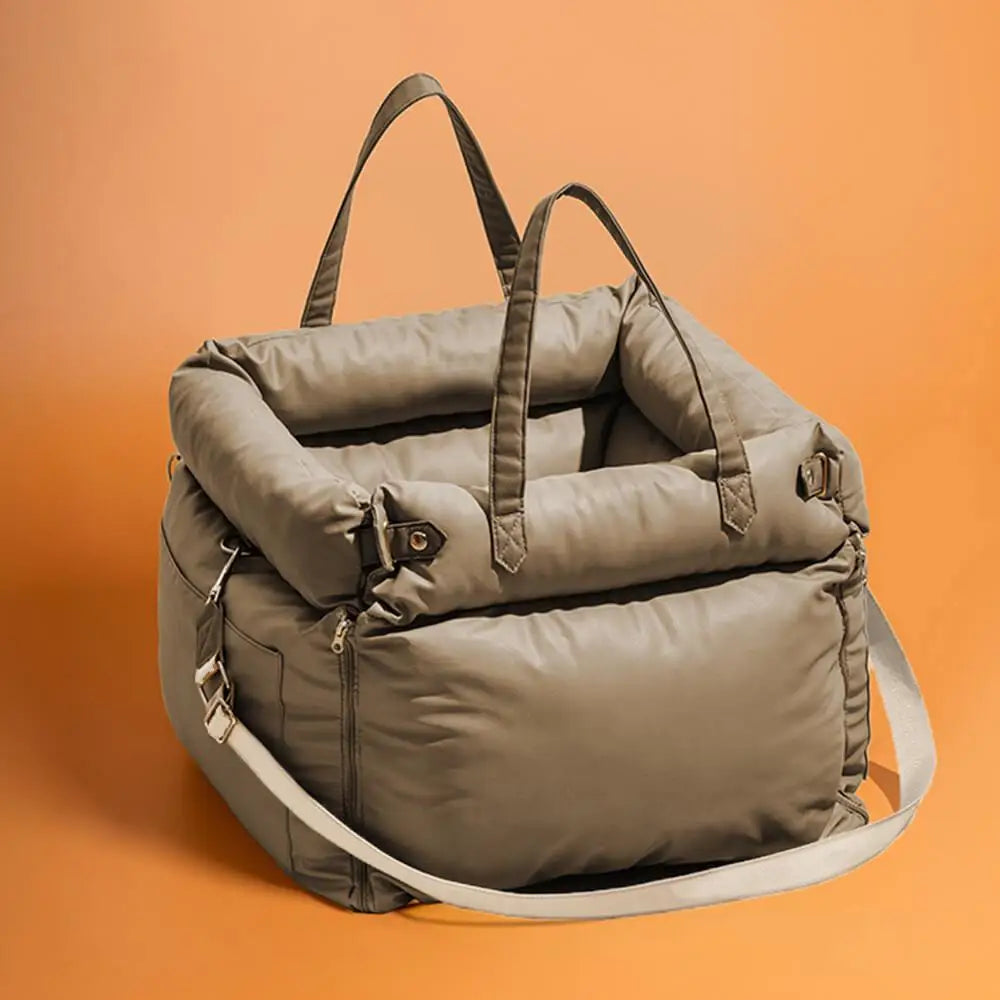 Panier pour chien voiture de couleur beige rembourré. Image produit Boutiquechien