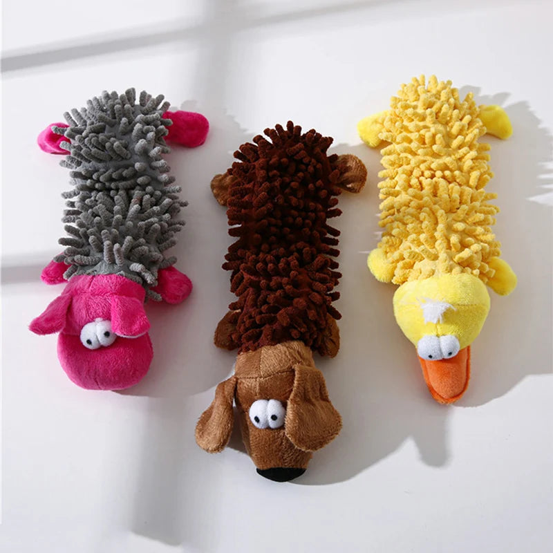 Peluche chien de en forme d'animaux qui sont un hippopotame, un chien et un canard. Image produit Boutiquechien