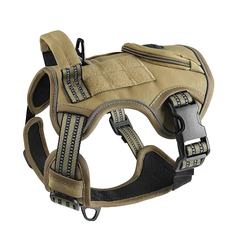 Petit harnais pour chien de couleur kaki avec poignée et rangement. Image produit Boutiquechien