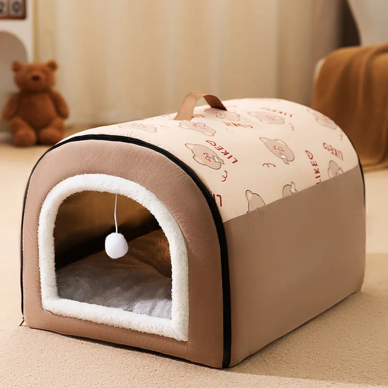 Petit panier pour chien de couleur brun en forme de cabane. Image produit Boutiquechien