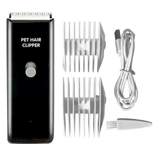 Petite tondeuse pour chien de couleur noir avec desx sabots blanc et un câble. La tondeuse est parfait pour les détails et petit boulot. Image produit Boutiquechien