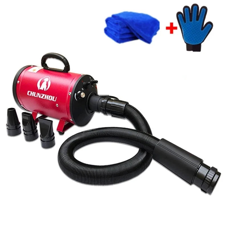 pulseur chien professionnel rouge et noir avec gants et serviette