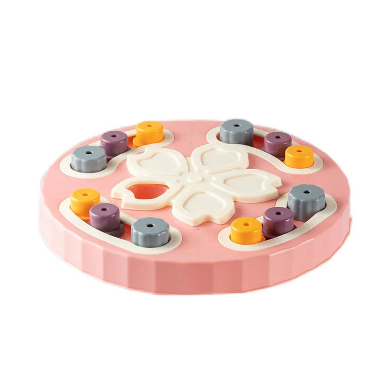 Puzzle pour petit chien de couleur rose une forme de fleur blanche. Image produit Boutiquechien