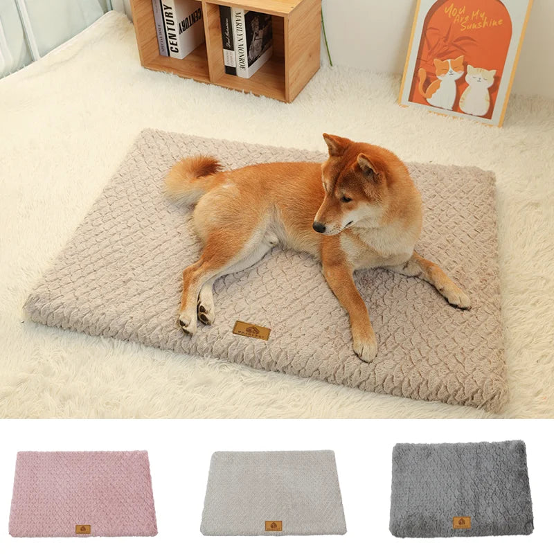 Tapis lavable pour chien de couleur claire. Le shiba est couché sur son tapis. Image produit Boutiquechien