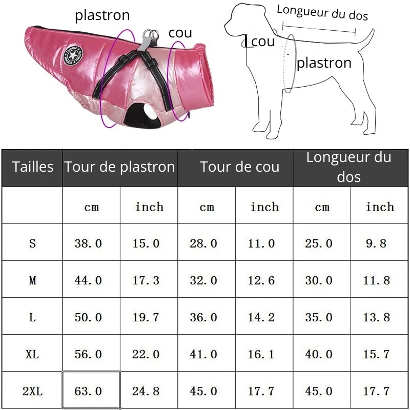 Dimensions total du harnais pour chien durable de boutiquechein de S à XXL