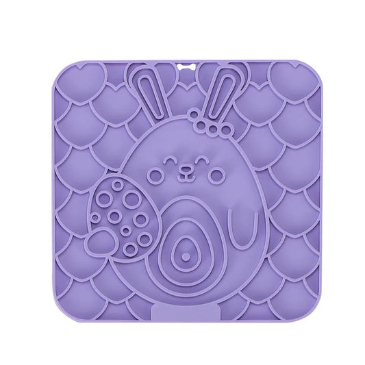 Tapis pour chien anti glouton de couleur violet en forme de lapin de pâque. Image produit Boutiquechien