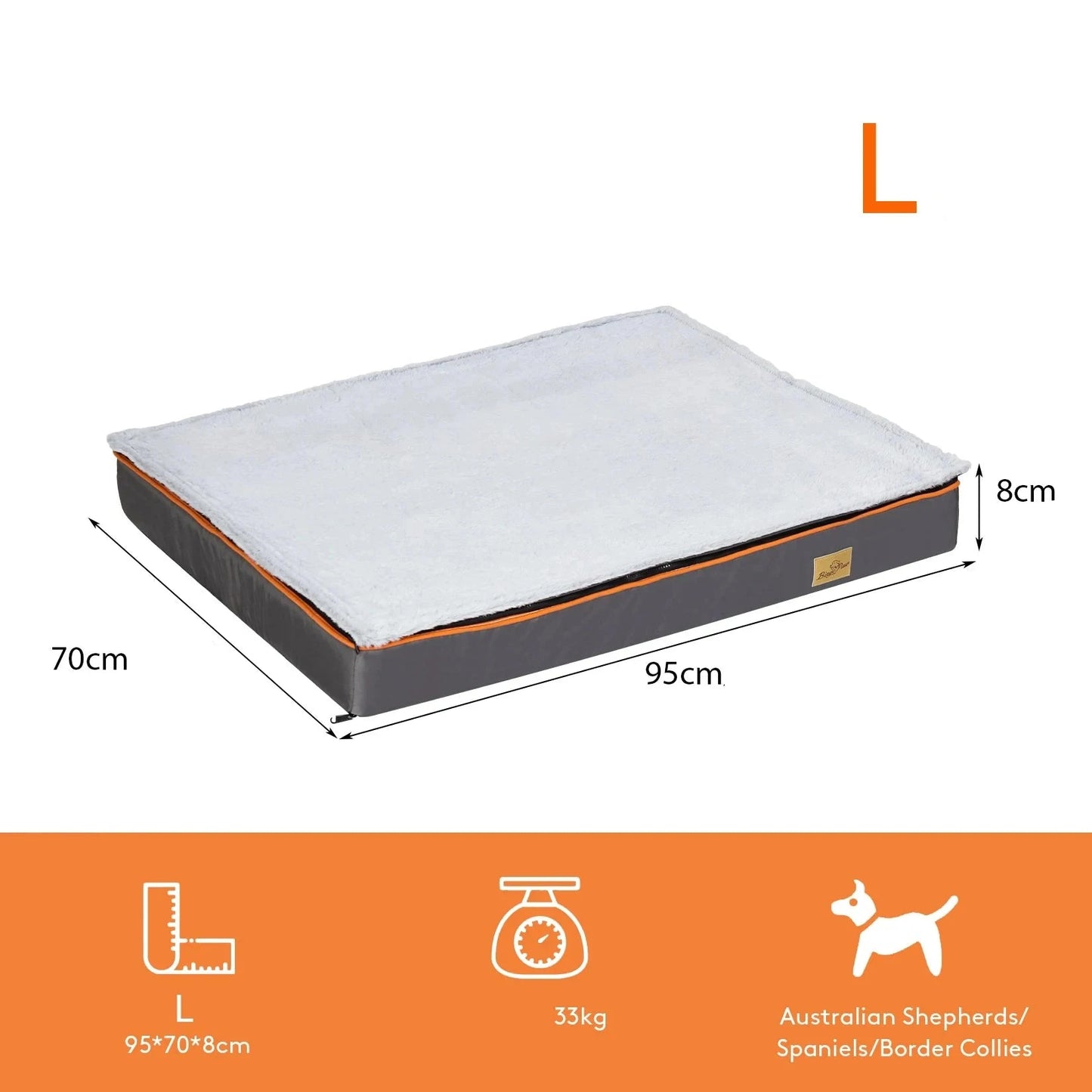 tailles du tapis pour chien de tailles L. Le produit fait 95cm de long. Image produit Boutiquechien