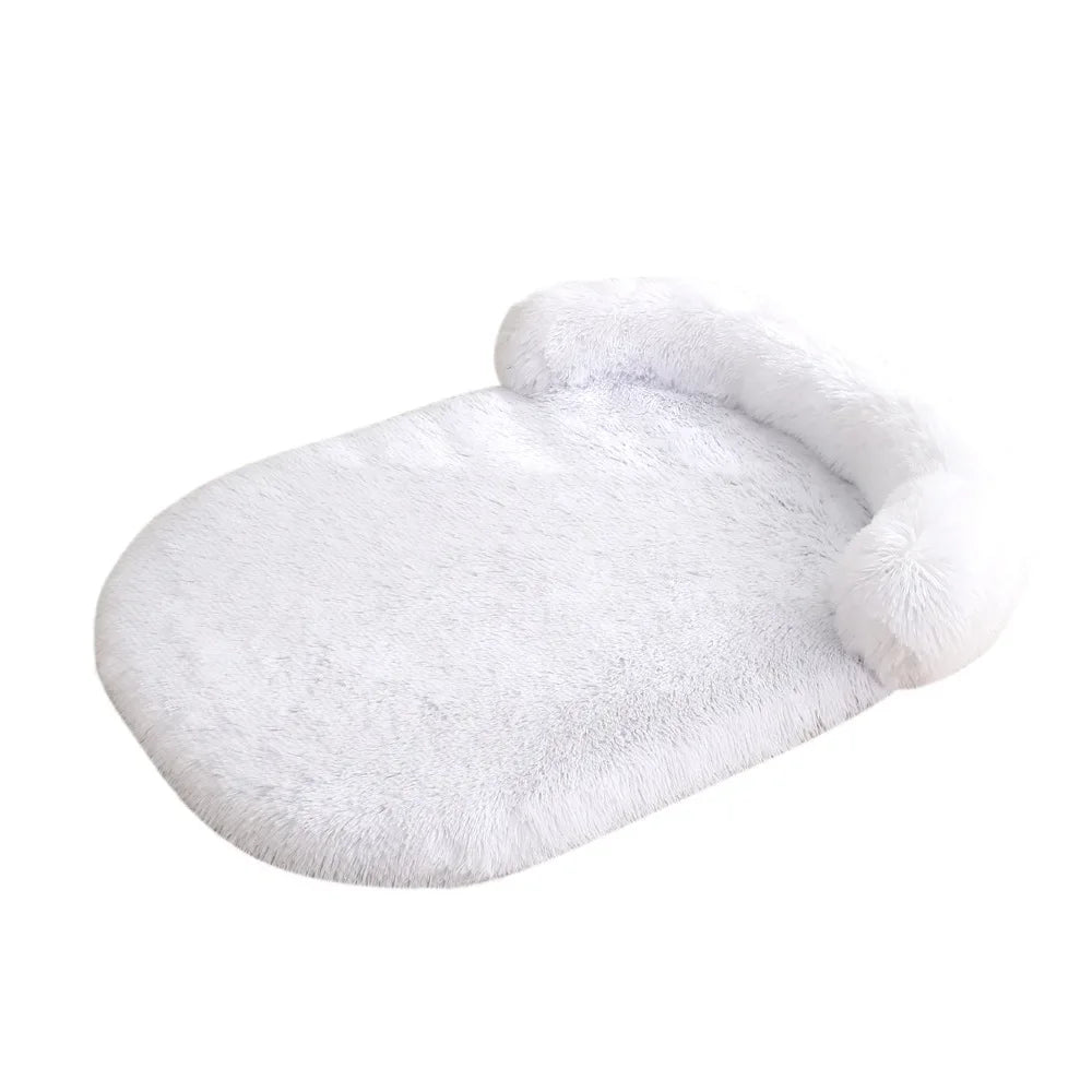 tapis chien de couleur blanc avec oreiller en forme de boudin. Image produit Boutiquechien